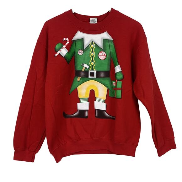 Christmas Sweater Sweatshirt Mens Medium Elf Costume Santa Helper Ugly Party Red - Picture 1 of 9